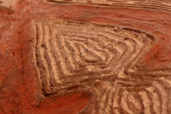 Close-up of aboriginal shield carving