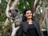 Rebecca Johnson and Koala at Featherdale Wildlife Park