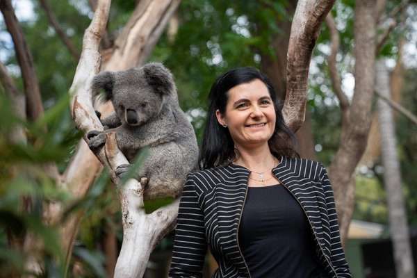 Rebecca Johnson and Koala at Featherdale Wildlife Park