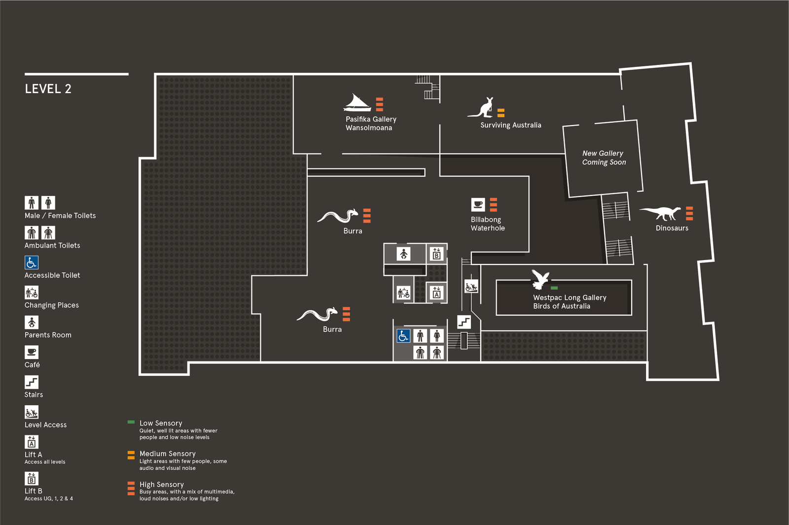 Australian Museum visitor map of Level 2